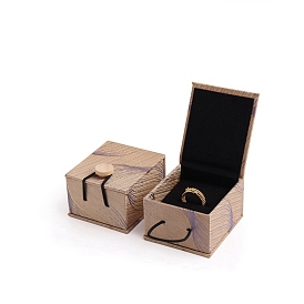 Caja de almacenamiento de anillos de lino rectangular, estuche de regalo de joyería para anillos