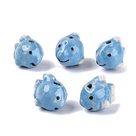 Handmade Porcelain Beads, Hand Painted, Famille Rose Porcelain, Fish
