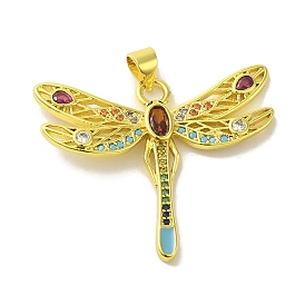 Brass Micro Pave Colorful Cubic Zirconia Pendants, Dragonfly Charms
