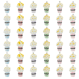 36Pcs 6 Colors Opaque Resin Pendants, Popcorn, with Platinum Tone Iron Loops