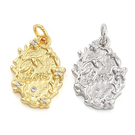 Rack Plating Brass & Clear Cubic Zirconia Pendants, Cadmium Free & Lead Free, Long-Lasting Plated, Oval, with Jump Ring