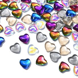 Heart Translucent Glass Cabochons, Rainbow Plated, Nail Art Decoration Accessories, Faceted