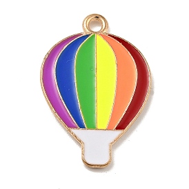 Pride Alloy Enamel Pendants, Hot Air Balloon Charms, Light Gold