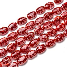 Handmade Millefiori Glass Beads Strands, Flat Round with Flower Pattern