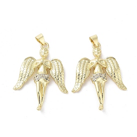 Rack Plating Angel Brass Micro Pave Cubic Zirconia Pendants, Cadmium Free & Lead Free, Long-Lasting Plated, Real 18K Gold Plated