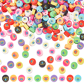 CHGCRAFT 300Pcs 10 Colors Handmade Polymer Clay Beads, Flat Round with Evil Eye