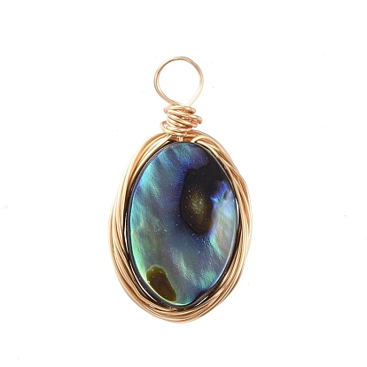 Pendentif coquille d'ormeau naturel / coquille paua, avec du fil de cuivre, ovale