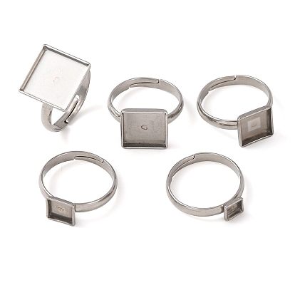 Componentes de anillos de dedo de acero inoxidable ajustables 304, fornituras base de anillo almohadilla, plaza