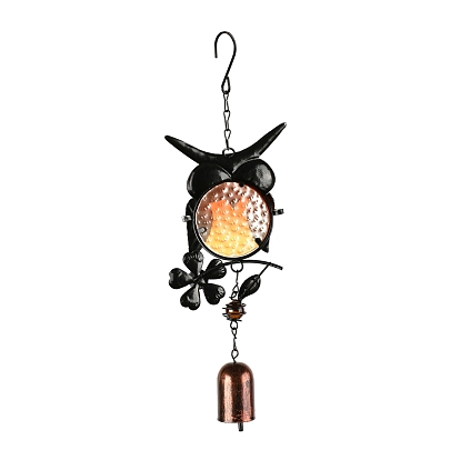 Spray Painted Iron Wind Chimes, Small Wind Bells Handmade Glass Pendants, Owl