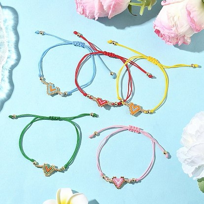 Стеклянные бусины браслеты в форме сердца, плетеные браслеты из нейлонового шнура для женщин