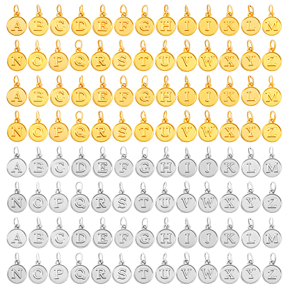 52шт 2 цвета сплава буквы a~z подвески, с 304 кольцами из нержавеющей стали