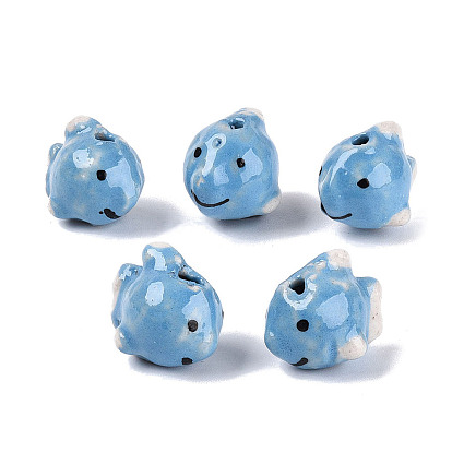 Handmade Porcelain Beads, Hand Painted, Famille Rose Porcelain, Fish