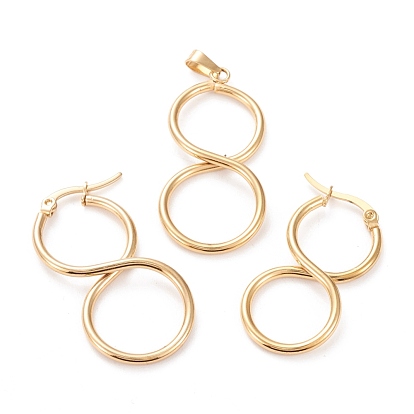 304 Stainless Steel Jewelry Sets, Hoop Earrings and Pendants, Infinity
