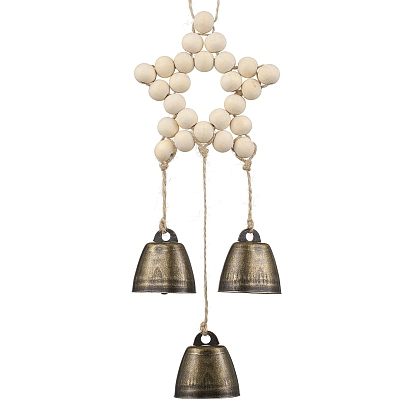 Звезда деревянные бусины подвесные украшения, железные колокольчики-подвески для украшения настенной двери дома