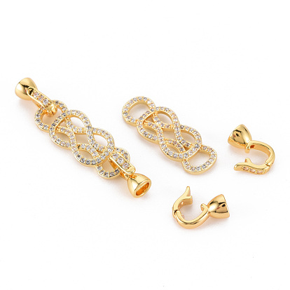 Brass Micro Pave Clear Cubic Zirconia Fold Over Clasps, Nickel Free