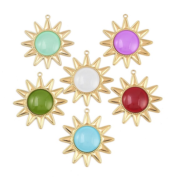 304 подвески из нержавеющей стали, солнце, с стеклянного шарика, вакуумное покрытие pvd, реальный 18 k позолоченный