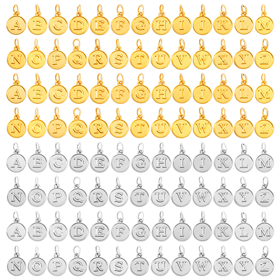 52шт 2 цвета сплава буквы a~z подвески, с 304 кольцами из нержавеющей стали