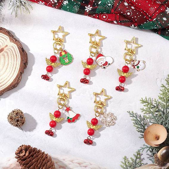 5 шт. рождественские подвесные украшения в виде ангела из непрозрачного акрила и эмалевого сплава, Звездные сплавные застежки-шармы для украшений сумок