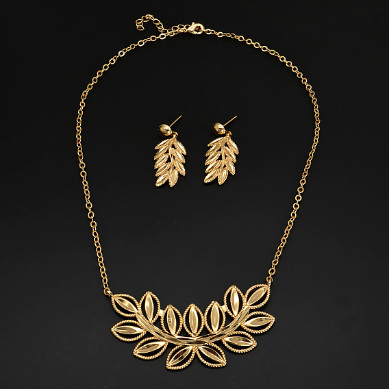 Комплекты из серег-гвоздиков и ожерелий с подвесками из латуни в форме листьев для женщин