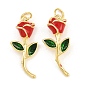 Colgantes de esmalte de bronce, encantos de flores rosas, chapado en rack, larga duración plateado, sin plomo y el cadmio