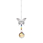 Crystal Glass Suncatchers Prisms Pendant Decorations, Chakra Chandelier Hanging Ornament for Window Sun Catcher with Brass Butterfly Pendant, Round/Cone/Teardrop Pattern