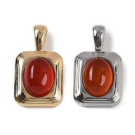 Natural Carnelian(Dyed & Heated) Pendants, Brass Rectangle Charms