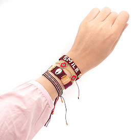 Boho Ethnic Eye Bracelet Set with Miyuki Beads and Letter Charms