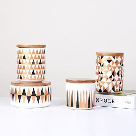 Column Shape Geometric Pattern Bohemian Style Porcelain Storage Containers, Mini Tea Storage, Refillable Jar, for Tea Coffee Herb Candy Chocolate Sugar