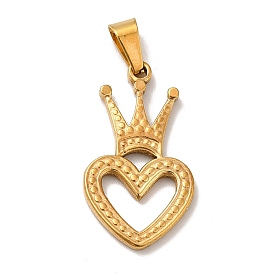 Vacuum Plating 201 Stainless Steel Pendants, Heart with Crown
