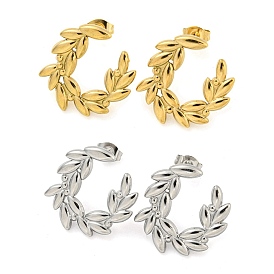 Ion Plating(IP) 304 Stainless Steel Ear Studs, Leaf