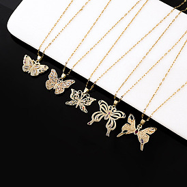 Colorful Butterfly Gold-Plated Necklace Pendant for Women's Fashion Jewelry