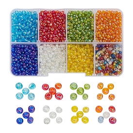 120g 8 Colors Round Glass Seed Beads, Transparent Colours Rainbow, Round