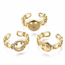 Flat Round Brass Micro Pave Cubic Zirconia Cuff Rings, Open Rings, Nickel Free