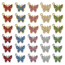 30Pcs Alloy Pendants, with Cubic Zirconia, Golden, Butterfly