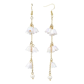 Латунные серьги обруча, цветок, с акрилом и ракушечным жемчугом