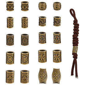 20 piezas 10 estilos cuentas europeas de latón con símbolo vikingo, abalorios de grande agujero, columna ovalada