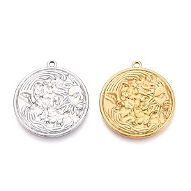 304 подвески из нержавеющей стали, плоский круг с солнцем и человеком, ионное покрытие (ip)