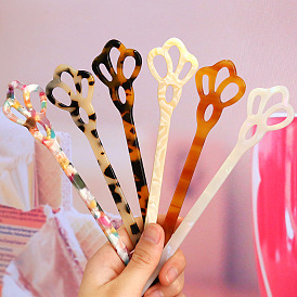 Cute Cat Claw Acetate Hairpin with Leopard Print Hair Clip for Updo Hairstyles