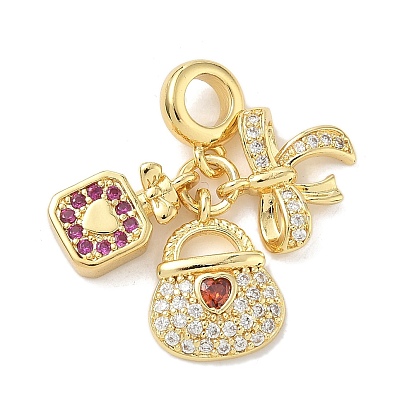 Латунное микропейв с кубическим цирконием европейские подвески с подвесками, Подвески с большими отверстиями, флакон духов, сумочка и бант, долговечный, стойки покрытие, без кадмия и без свинца