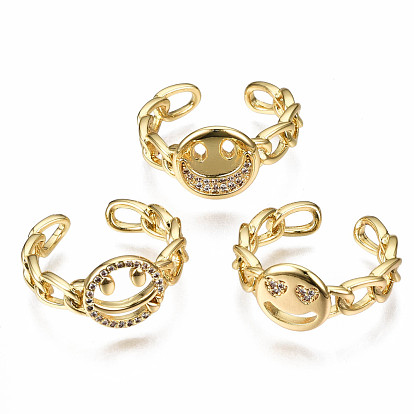 Flat Round Brass Micro Pave Cubic Zirconia Cuff Rings, Open Rings, Nickel Free