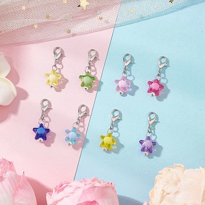 Подвески из прозрачного акрила и гальванического немагнитного синтетического гематита, звезда, со сплавочной фурнитурой