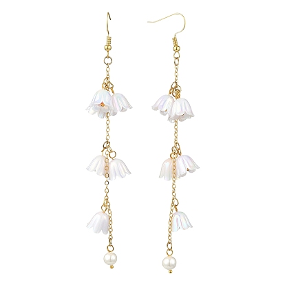 Латунные серьги обруча, цветок, с акрилом и ракушечным жемчугом