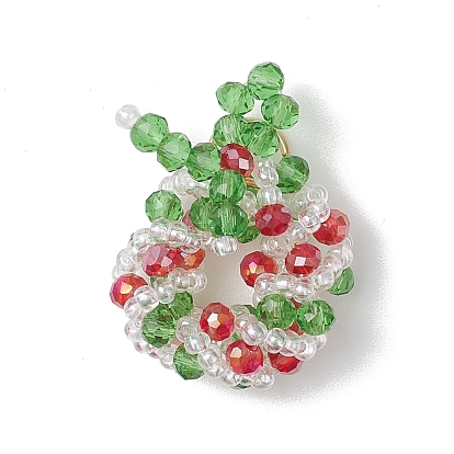 Рождественские стеклянные подвески, Рождественский венок, с бисером и 304 соединительным кольцом из нержавеющей стали