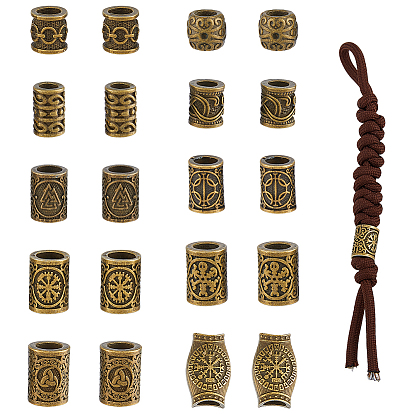 20 piezas 10 estilos cuentas europeas de latón con símbolo vikingo, abalorios de grande agujero, columna ovalada