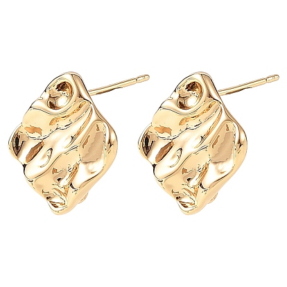 SHEGRACE Brass Stud Earring Findings, Rhombus, Cadmium Free & Lead Free & Nickel Free, Long-Lasting Plated