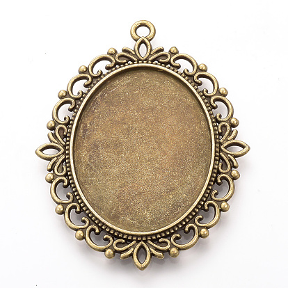 Tibetan Style Alloy Big Pendant Cabochon Settings, Double-sided Tray, Cadmium Free & Lead Free, Oval
