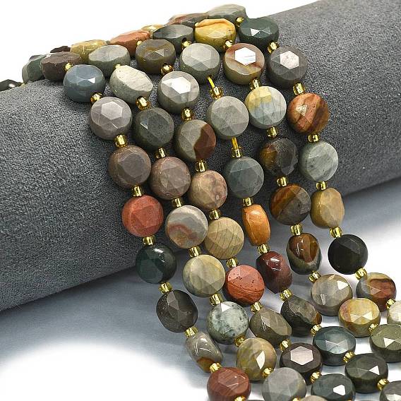Океан Природный яшмы бисер нитей, граненый шестиугольный разрез, плоско-круглые, с бисером