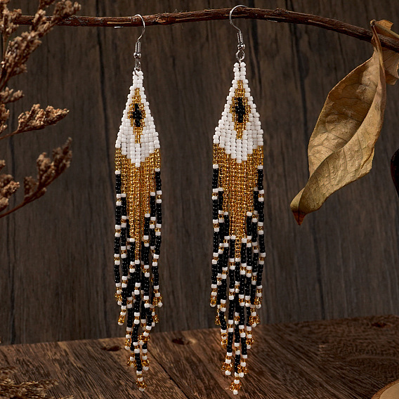 Handmade Glass Beaded Dangle Earrings, 304 Stainless Steel Dangle Earrings for Women, Tassel Earrings