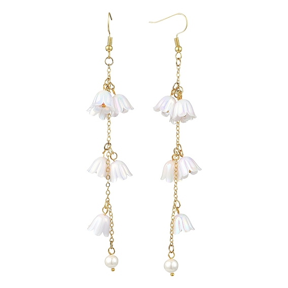 Латунные серьги обруча, цветок, с акрилом и ракушечным жемчугом