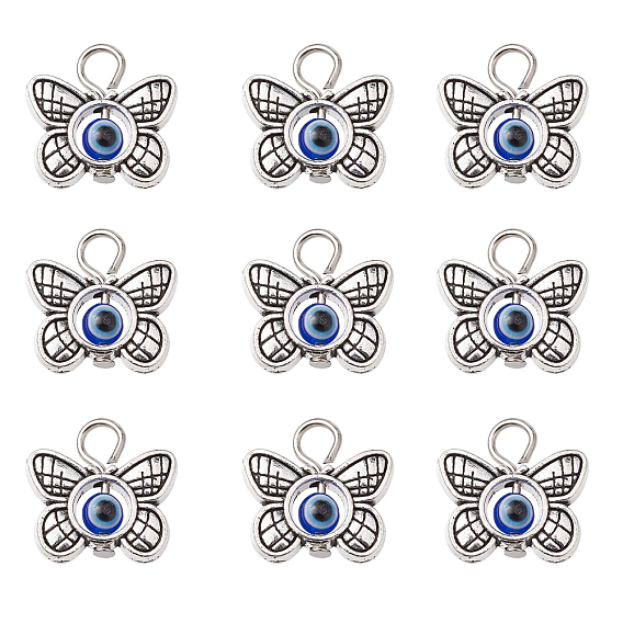 30Подвески из сплава в тибетском стиле и смолы от сглаза, с платиновыми тоновыми железными петлями, бабочки прелести